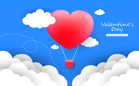 Valentine's day background with Heart Balloons and clouds. Paper cut style. Can be used for wallpaper, flyers, invitations, posters, brochures, banners.のイラスト素材