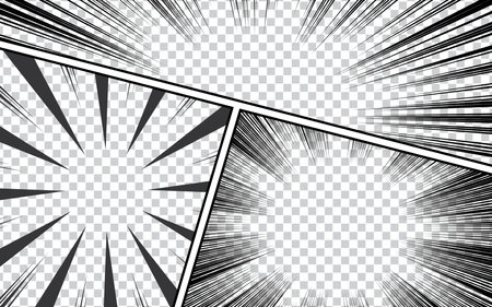 Comic book action lines. Speed ââline Manga frame. Black and white vector retro illustrationのイラスト素材