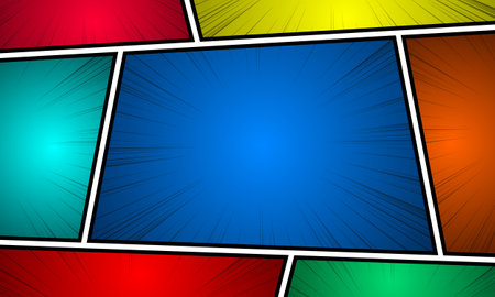 Comic book page template with radial rays, and halftone effects in pop-art style. Vector...