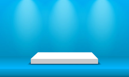 Podium display product background 3d. Vector rendering of 3d background with podium. Stand to showcase products on 3d podium.のイラスト素材