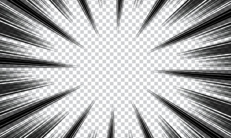 Abstract comic with radial lines lightning explosion on transparent background. Superhero design vector illustration.のイラスト素材