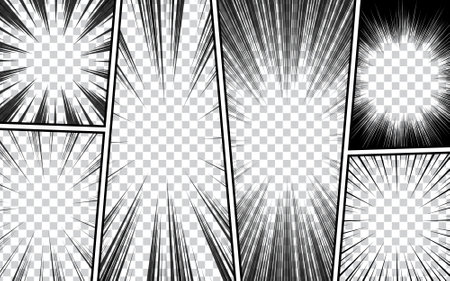 Comic book page template with frame divided by lines with radial effect, halftone, pop art style. Vector illustrationのイラスト素材
