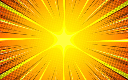 Pop art halftone background. Comic starburst pattern. Cartoon retro sunburst effect. Vector...