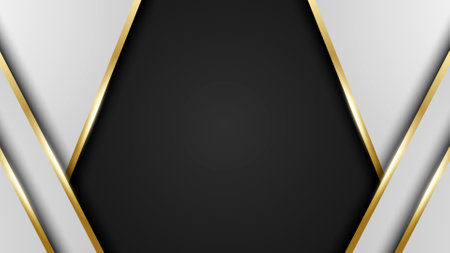 Abstract background overlapping dark space with gold lines for cover elements, banners, brochures, landing pages or flyers.のイラスト素材