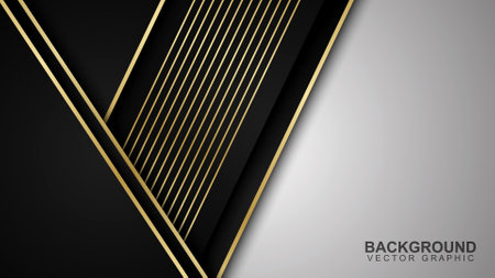 Background with overlapping layers. Texture with golden lines and shiny golden light effect. Vector illustration.のイラスト素材