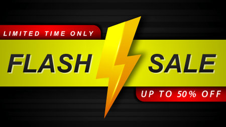 Flash Sale Shopping Banner with Thunder sale banner template design for social media and website. vector illustrationのイラスト素材