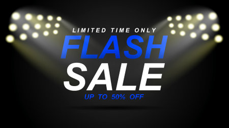 Flash sale banner layout to promote online shopping materials. Poster invites to shop now with special limited discount, vector illustrationのイラスト素材