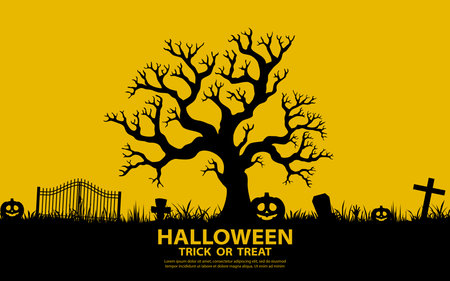 Halloween party illustration with creepy dead tree silhouette.のイラスト素材