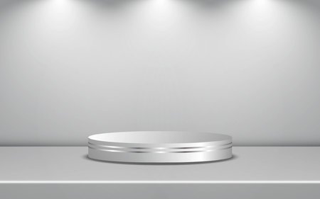 Abstract circular podium illuminated by spotlights. Award ceremony concept. Stage backdrop. Vector illustration.のイラスト素材