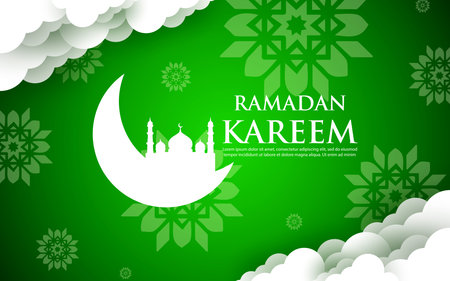 Ramadan Kareem banner and poster design. Minimalist vector illustration.のイラスト素材