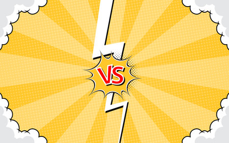 Retro pop art comic background. Abstract cartoon cover with lightning versus. Vector illustration.のイラスト素材