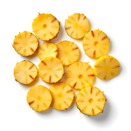 slices of pineapples are on a white surfaceの素材