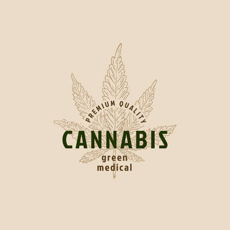 Type emblem over hand drawn cannabis leaf. package design. vector illustration.のイラスト素材