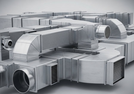 3d rendering of a group of industrial air conditioners on a gray backgroundの素材