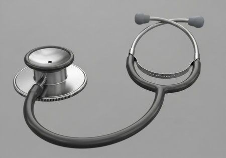 Stethoscope on a gray background. 3d render image.の素材