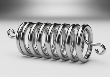 3d render of stainless steel spring over white background with copy spaceの素材