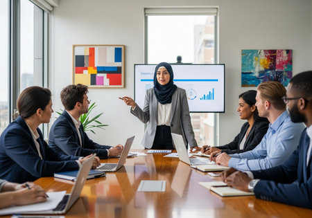 Group of business people discussing business plan at meeting room in office.の素材