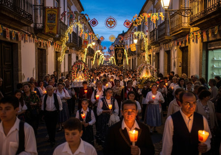 People participating in the procession  in the Holy Week in a Spanish city, easterの素材