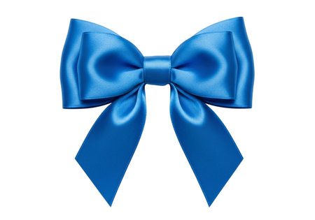 This image showcases a beautifully tied blue satin bow, its smooth texture and rich color making it an ideal accent for any special occasion or creative project.の素材