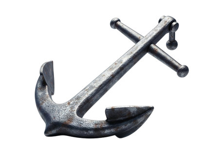 A classic, heavy-duty ship anchor, crafted from dark, weathered metal, showcasing a rustic texture and a timeless nautical appeal for any maritime-themed collection.の素材