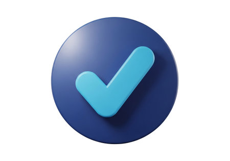 A simple and clean 3D render of a blue checkmark inside a dark blue circle, perfect for representing confirmation, success, or agreement in digital interfaces.の素材