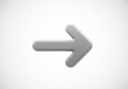 A 3D rendered gray arrow, presented in a clean, minimalist style, indicating forward movement or direction. Isolated on a pure white background.の素材