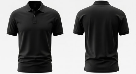 A detailed view of a black polo shirt, showcasing both the front and back. This versatile garment is perfect for various occasions, offering comfort and style.の素材