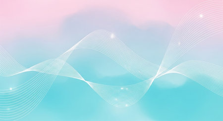 A pastel dreamscape unfolds with gentle gradients of pink and blue, interwoven with delicate white lines, creating a serene and ethereal visual experience.の素材