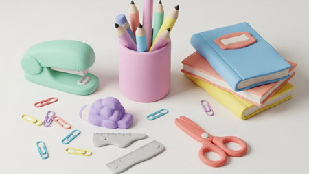 Stationery on a white background. Back to school. Flat lay.の素材
