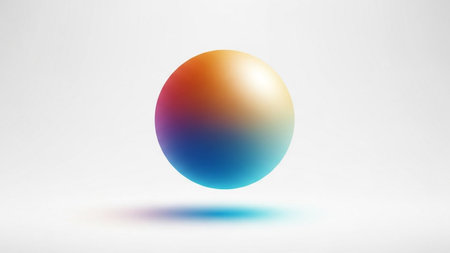 A smooth, oval-shaped object with a colorful gradient, casting a soft shadow on a minimalist white surface.の素材
