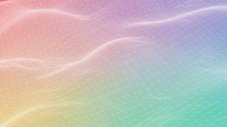 A dreamy, abstract background featuring a smooth gradient of pastel colors with delicate, swirling white lines creating a sense of gentle movement.の素材