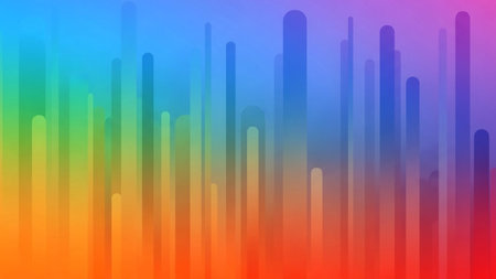 A colorful abstract background featuring vertical lines in a gradient from red and orange to blue and purple.の素材