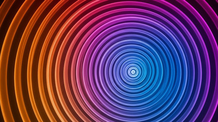 A mesmerizing abstract pattern of concentric circles, displaying a smooth gradient of warm orange to cool blue hues.の素材