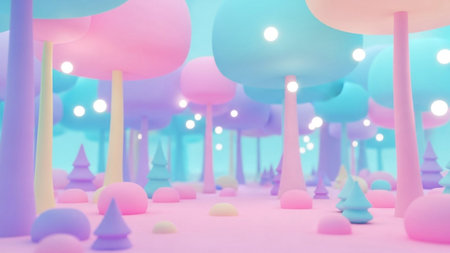 An ethereal, dreamlike environment bathed in soft pastel colors, featuring large floating spheres and glowing lights.の素材