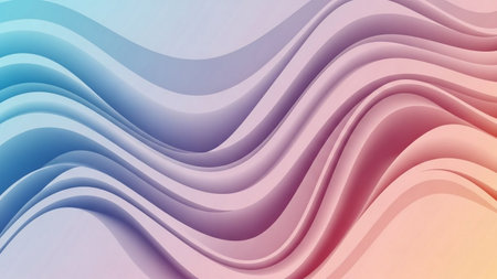 A smooth, abstract background featuring flowing wavy lines with a gradient of pastel colors, creating a sense of gentle movement and depth.の素材
