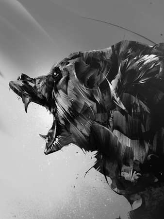 drawn gray sketch animal bear furious side viewの写真素材