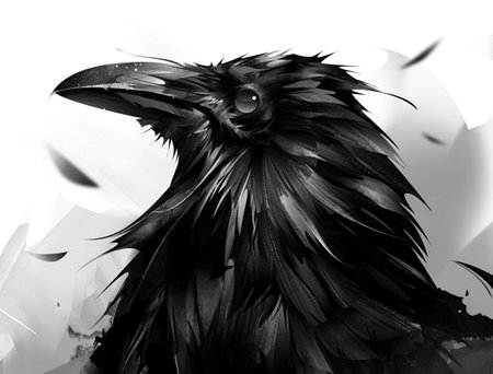 graphic portrait bird head raven on abstract backgroundの写真素材