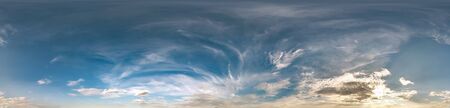 Seamless cloudy blue sky hdri panorama 360 degrees angle view with zenith and beautiful clouds for use in 3d graphics as sky dome or edit drone shotの写真素材