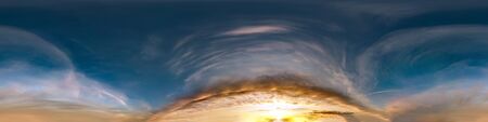 dark blue sky before sunset with beautiful awesome clouds. Seamless hdri panorama 360 degrees angle...
