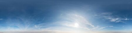 blue sky with clouds with evening sun. Seamless hdri panorama 360 degrees angle view with zenith for...
