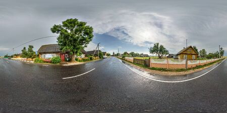 full seamless spherical hdri panorama 360 degrees angle view near wooden house in village after...