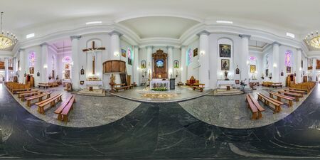 SCHUCHIN, BEALRUS - MAY 2019: Full spherical seamless hdri panorama 360 degrees angle inside interior of old gothic catholic church in equirectangular projection, VR AR contentのeditorial素材