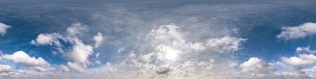 Seamless panorama 360 degrees angle view blue sky with beautiful cumulus clouds with zenith for use...