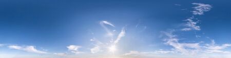 blue sky with beautiful fluffy cumulus clouds. Seamless hdri panorama 360 degrees angle view without...