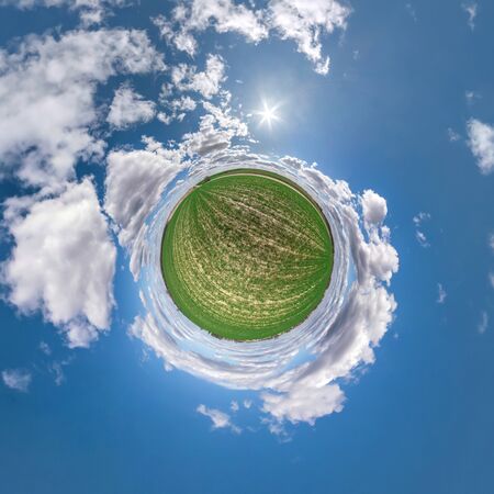 Little planet transformation of spherical panorama 360 degrees. Spherical abstract aerial view in...