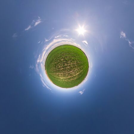 Little planet transformation of spherical panorama 360 degrees. Spherical abstract aerial view in...