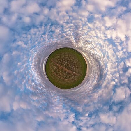 Little planet transformation of spherical panorama 360 degrees. Spherical abstract aerial view in...