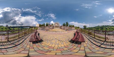 full seamless spherical hdri panorama 360 degrees angle view embankment on the stairs in front of...