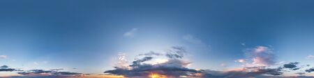 Seamless hdri panorama 360 degrees angle view blue evening sky with beautiful clouds before sunset...