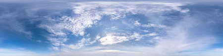blue sky with beautiful fluffy cumulus clouds. Seamless hdri panorama 360 degrees angle view without...